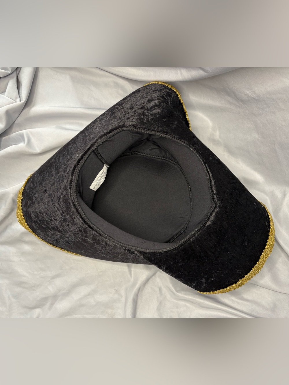 Black Velvet Tricorn Pirate Hat with Red Feather and Gold Trim - Picture 4 of 4